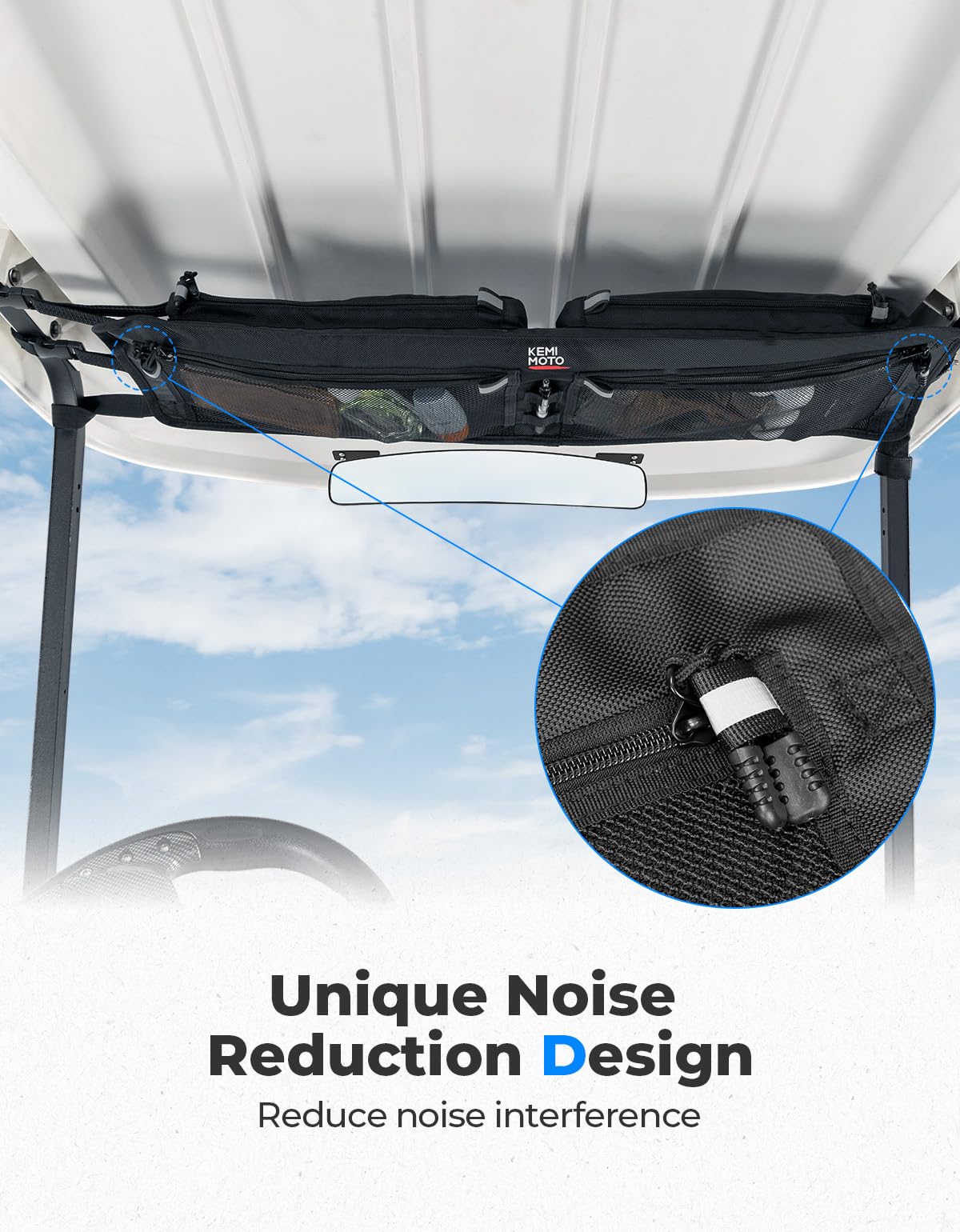 KEMIMOTO zipper loops detail reducing noise and preventing rattling while driving