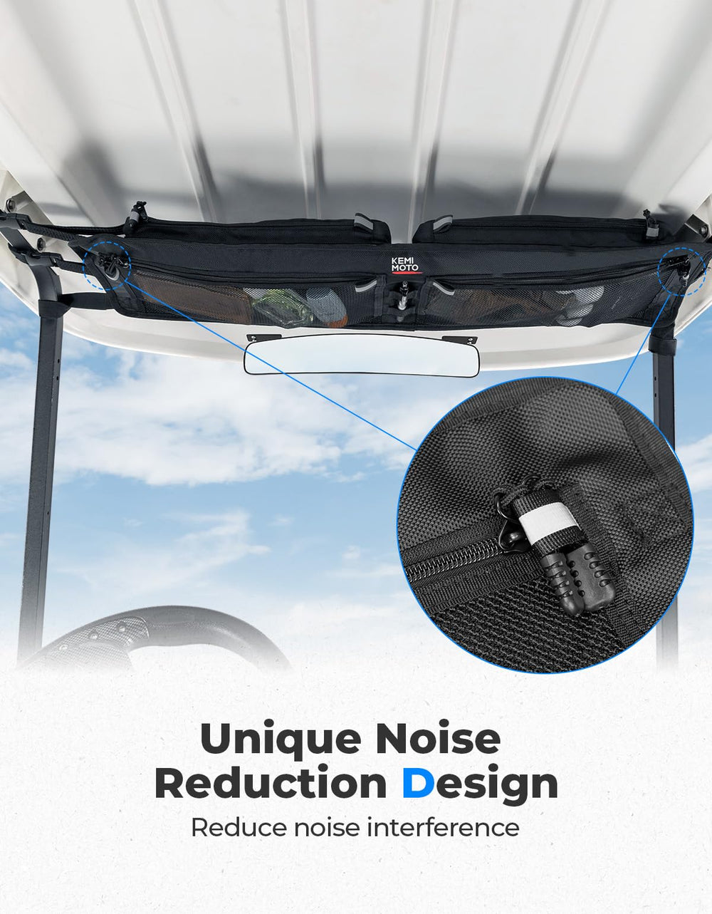 KEMIMOTO zipper loops detail reducing noise and preventing rattling while driving