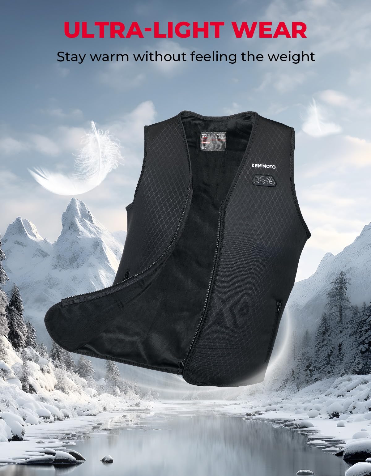 KEMIMOTO inside pocket with power bank for secure storage and hands-free warmth benefit