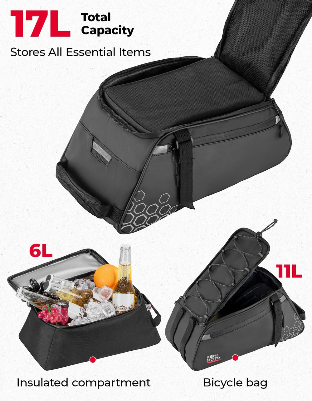 KEMIMOTO side zipper and hidden underside pocket for quick-access items and security
