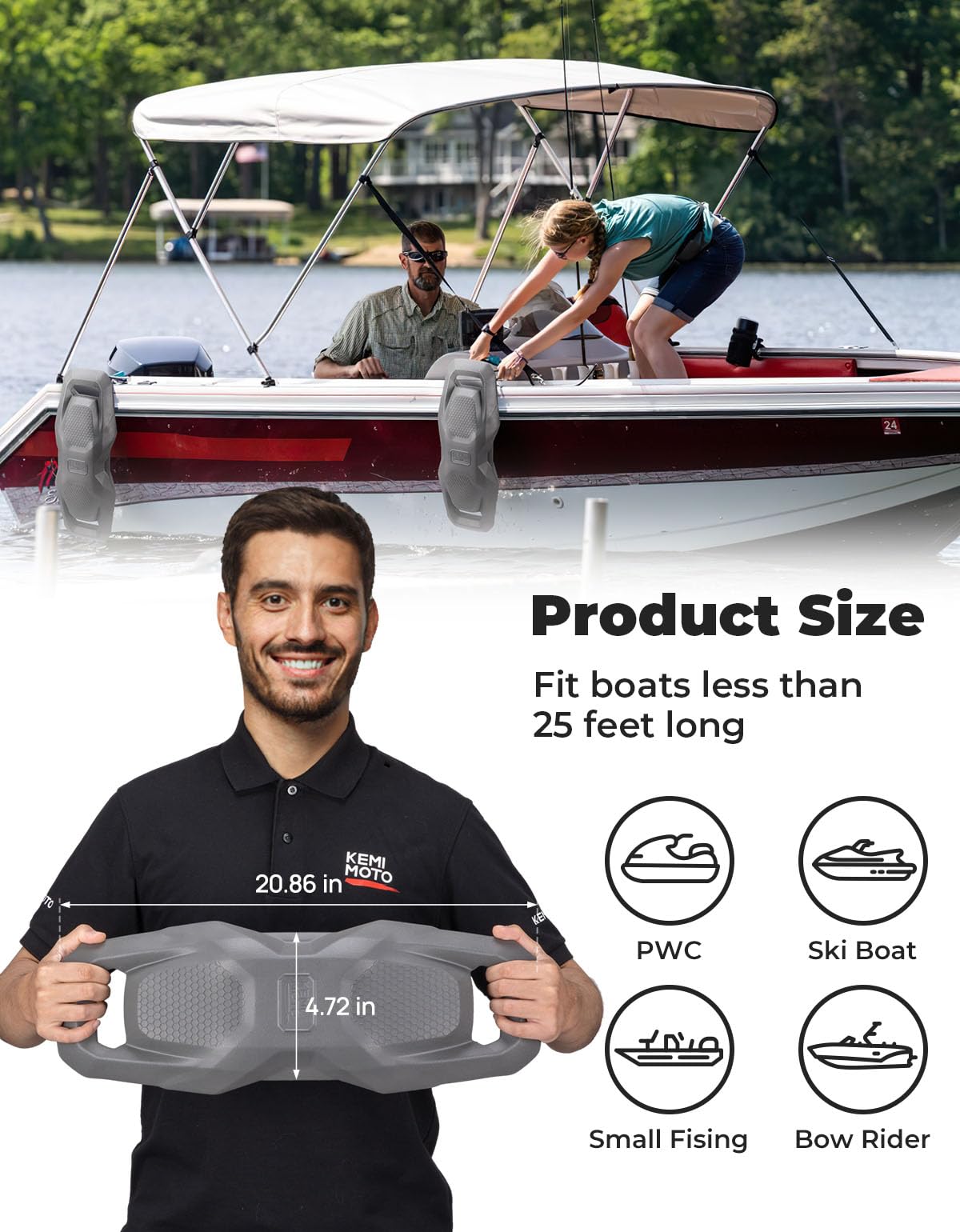 KEMIMOTO size comparison with ruler illustrating recommended coverage per foot