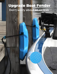 KEMIMOTO fender strapped to dock rail demonstrating quick secure installation