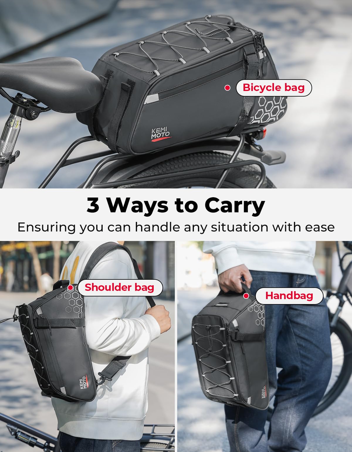 KEMIMOTO top tie rope and hand strap for extra cargo and easy off-bike carrying