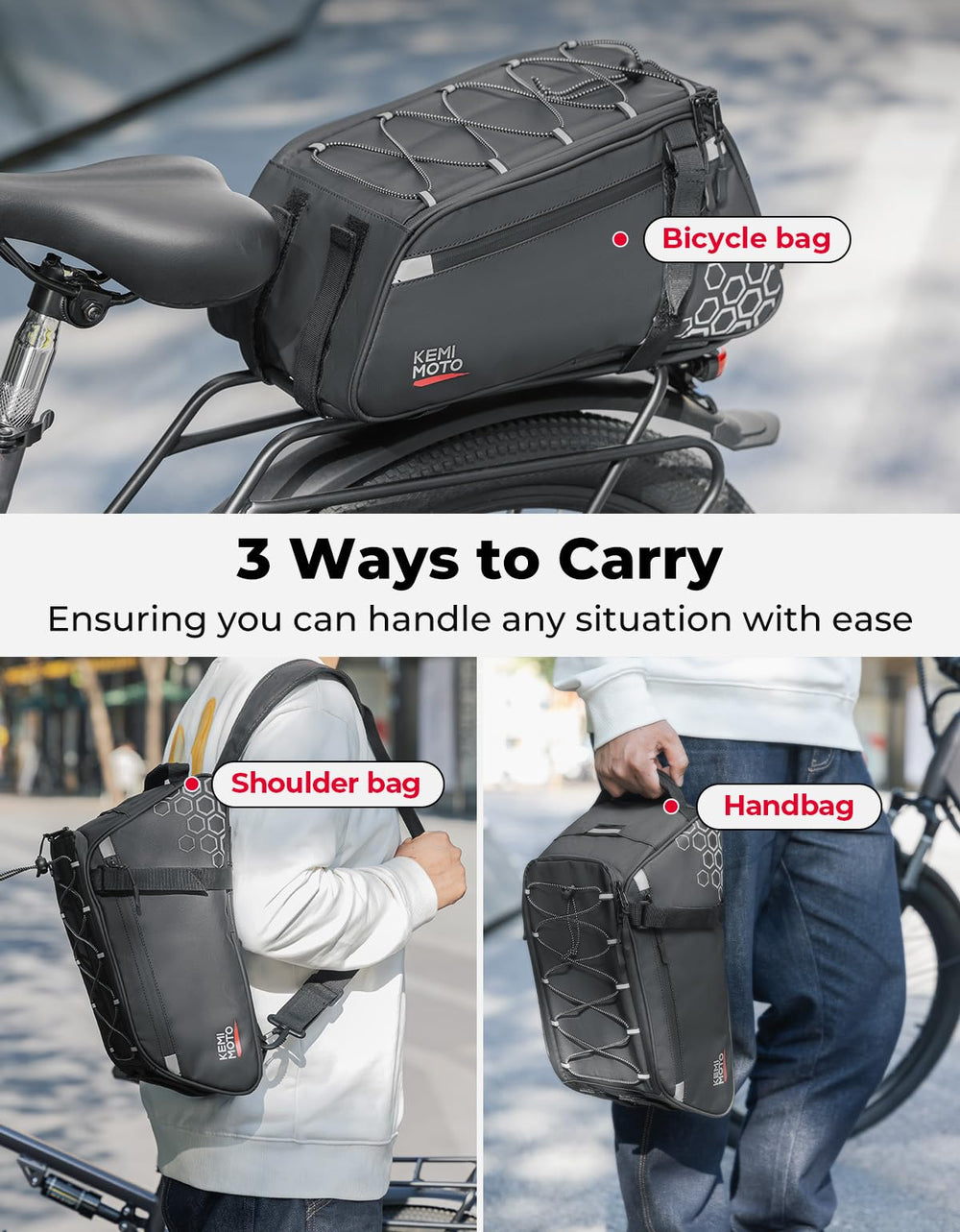 KEMIMOTO top tie rope and hand strap for extra cargo and easy off-bike carrying