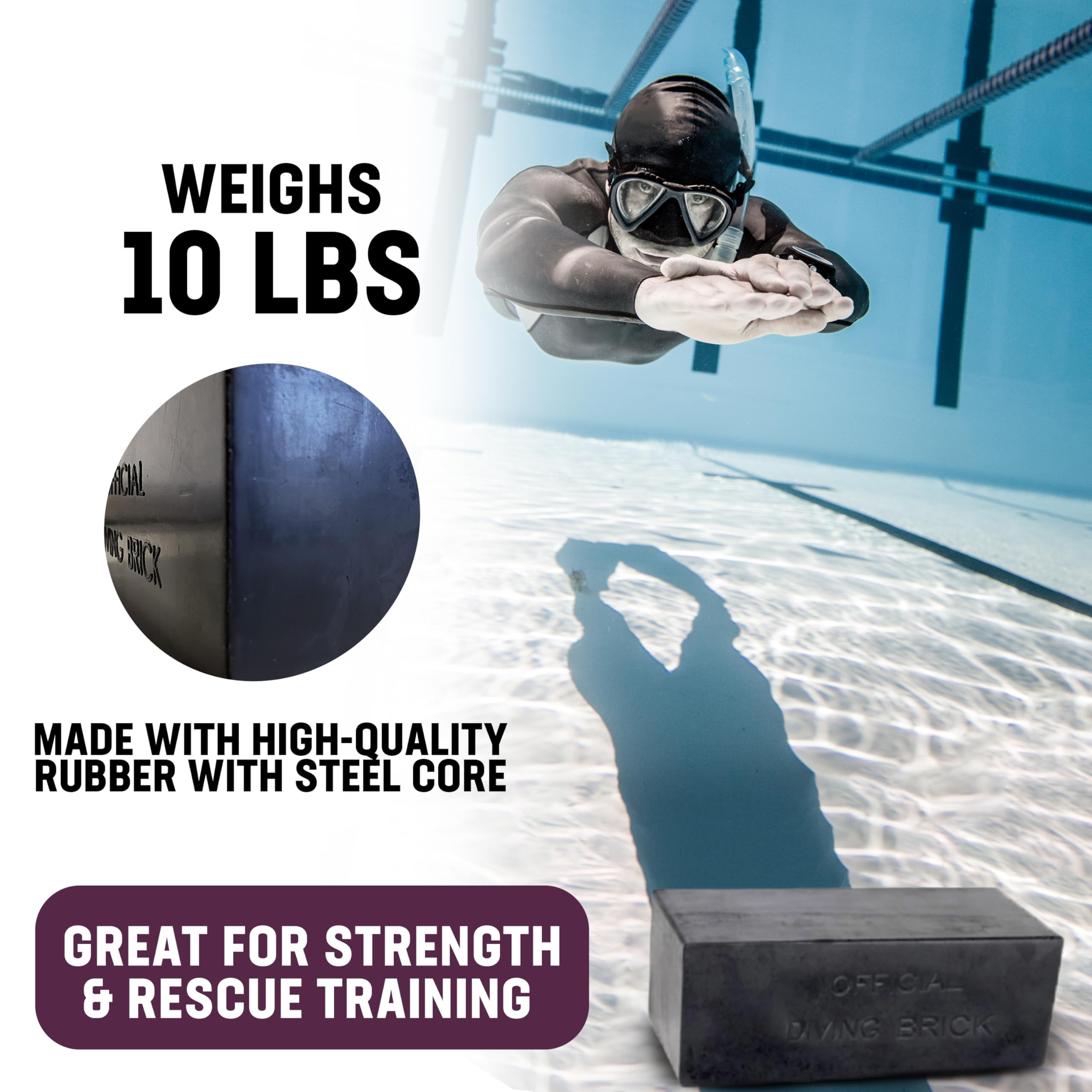 Kemp USA diving brick underwater in pool during retrieval drill demonstrating consistent resistance