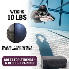 Kemp USA diving brick underwater in pool during retrieval drill demonstrating consistent resistance