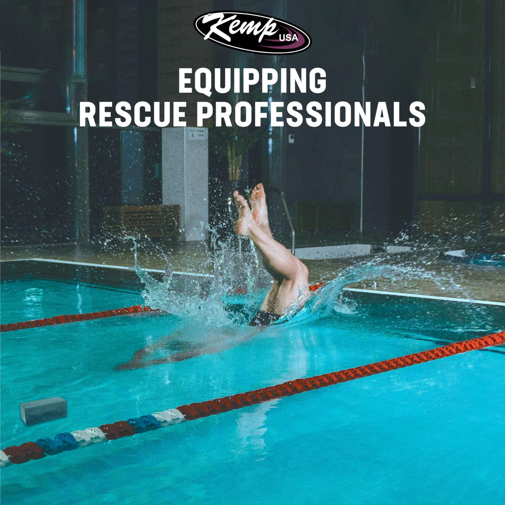 Kemp USA diving brick used by a lifeguard trainee in a rescue simulation improving confidence