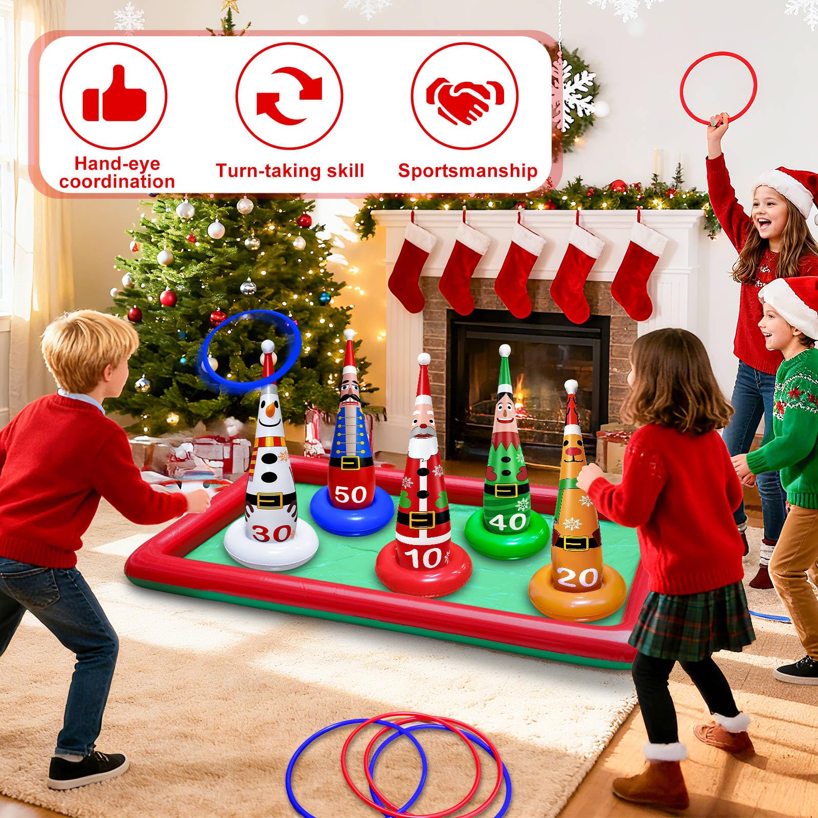 kengvo family playing ring toss at a holiday party demonstrating group fun