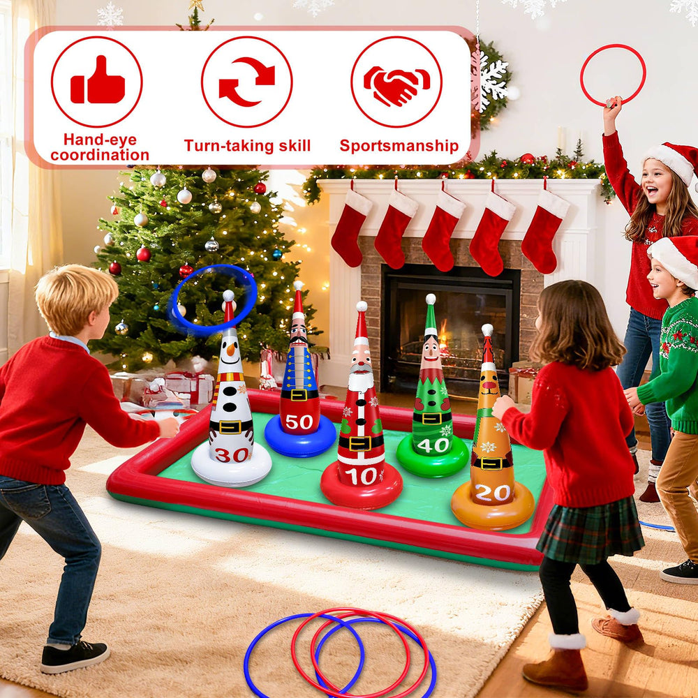 kengvo family playing ring toss at a holiday party demonstrating group fun