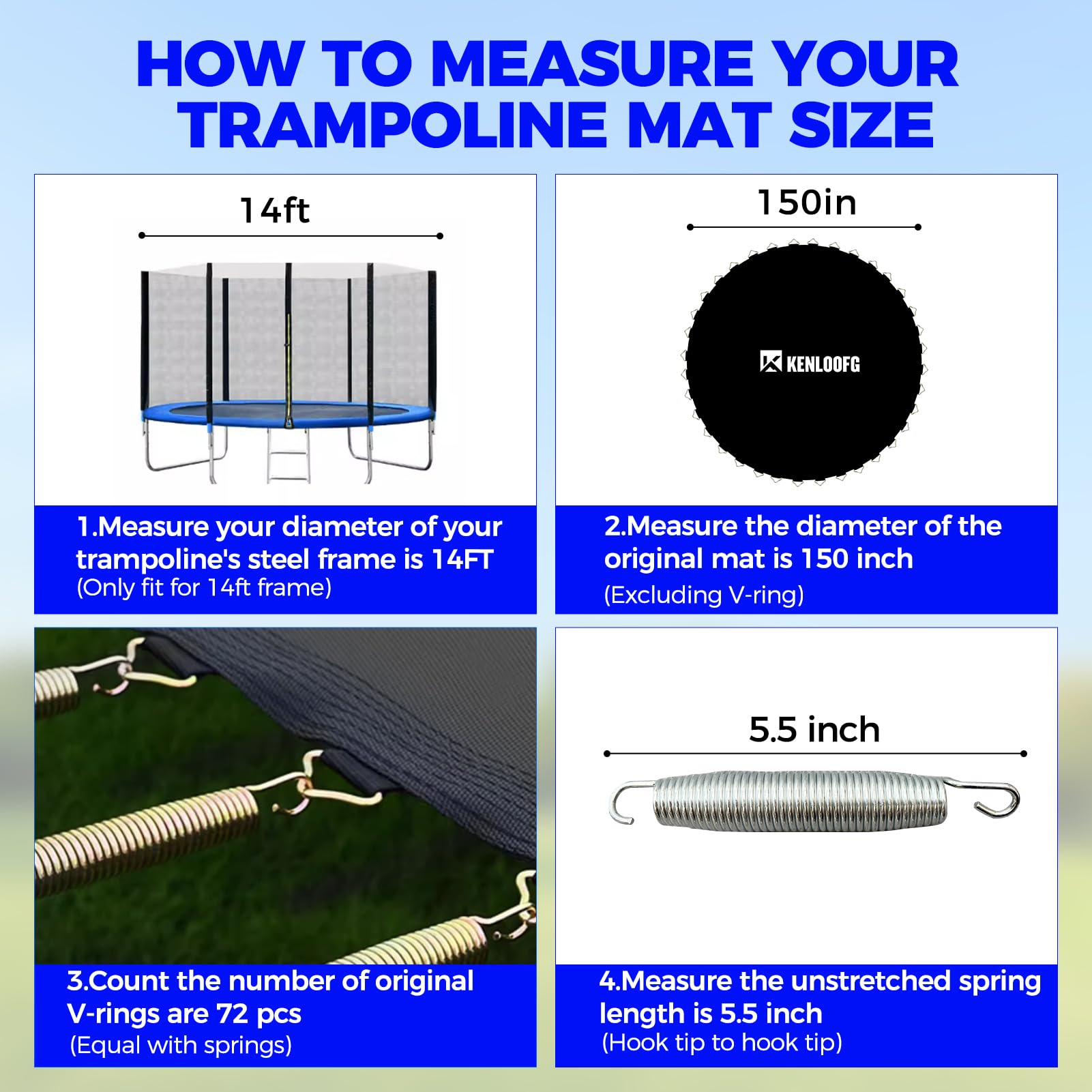 KENLOOFG top-down view showing 150 inch diameter for accurate size comparison
