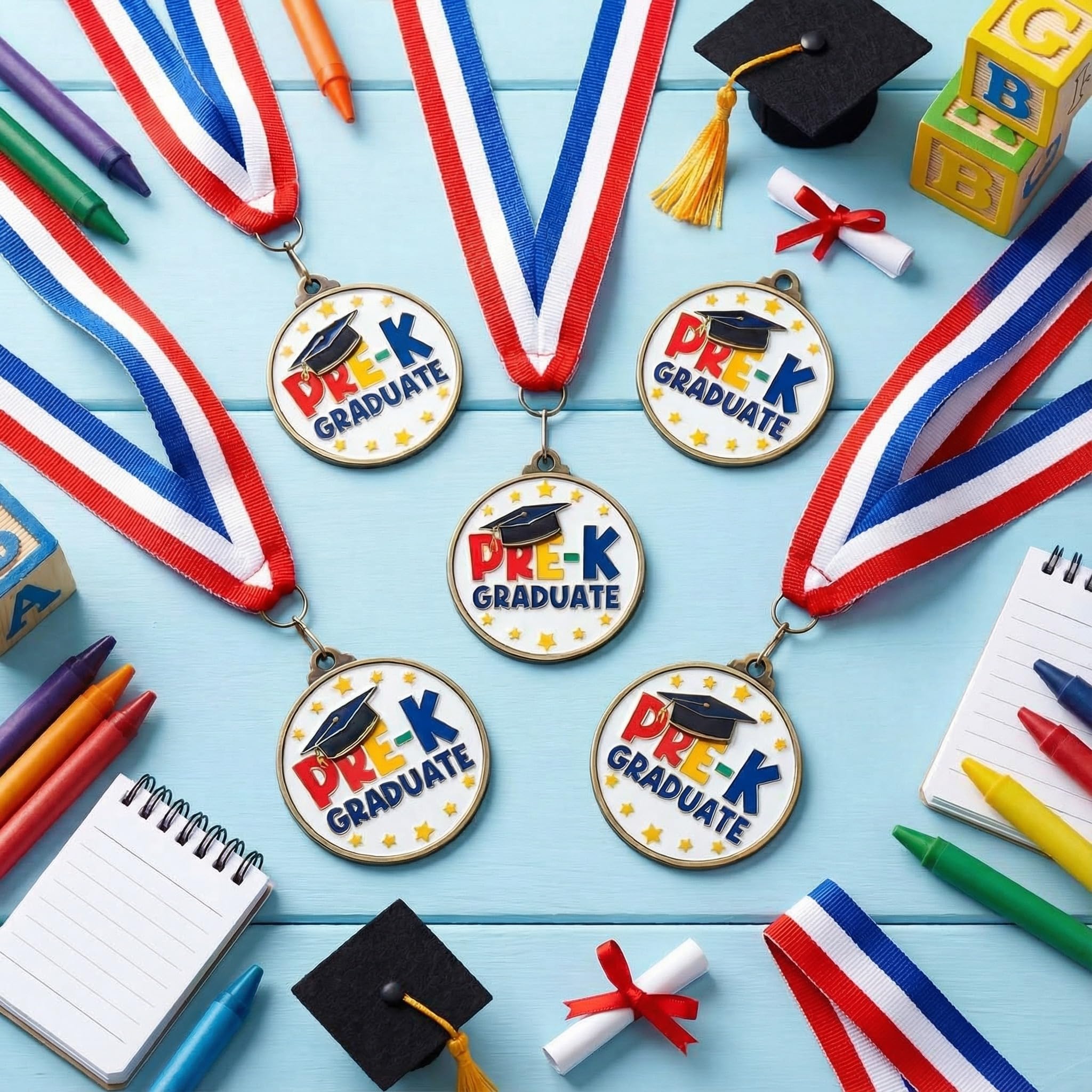 Kenning medal worn by preschool child celebrating graduation moment