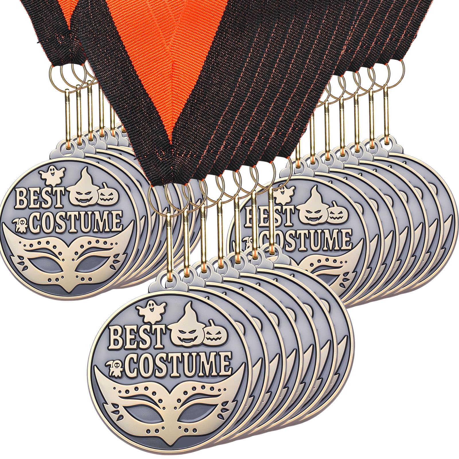 Kenning front view of bronzy medal showing BEST COSTUME text and festive design for clear prizes