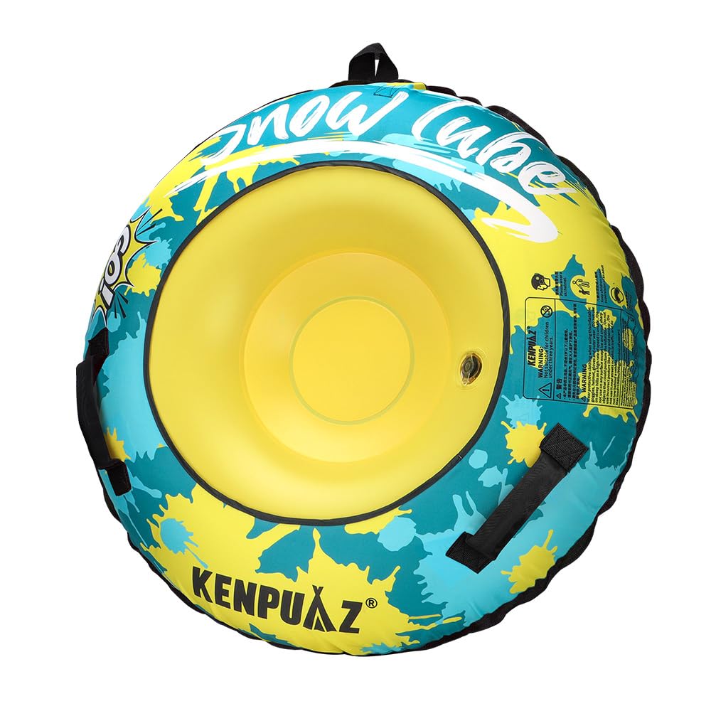 KENPUAZ front view of 47-inch green snow tube shows durable design and easy boarding