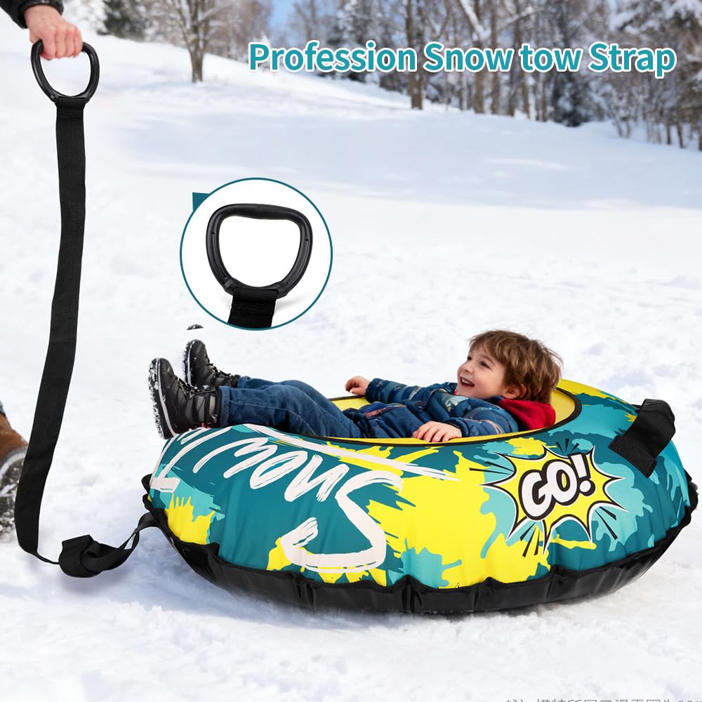 KENPUAZ family riding the snow tube on a hill demonstrating stability and comfortable cushioning