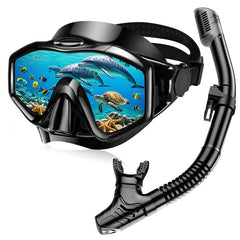 Kerizher front view mask and snorkel showing full kit with clear wide vision benefit