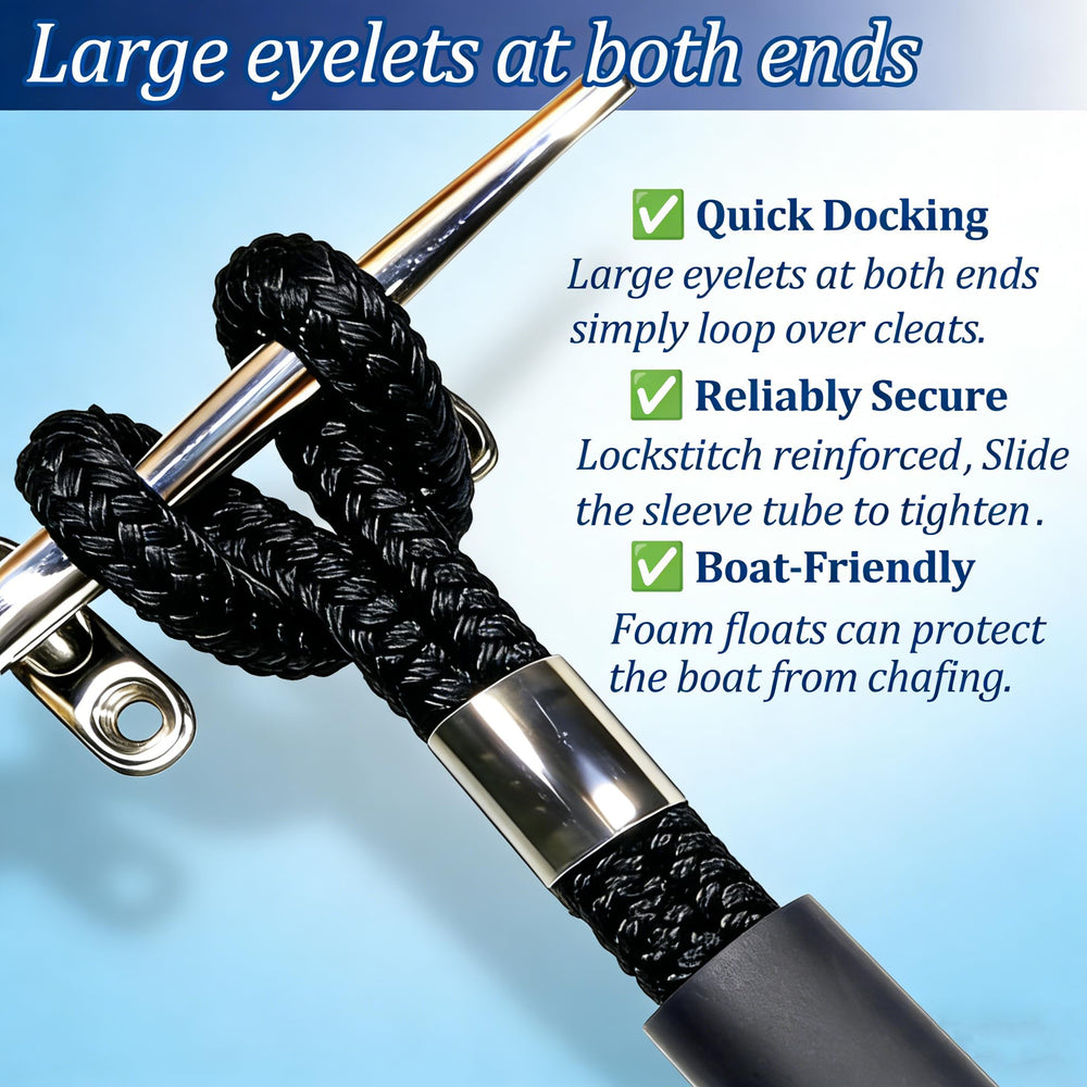 Kewow foam float at rope end protecting hull from chafing and impact