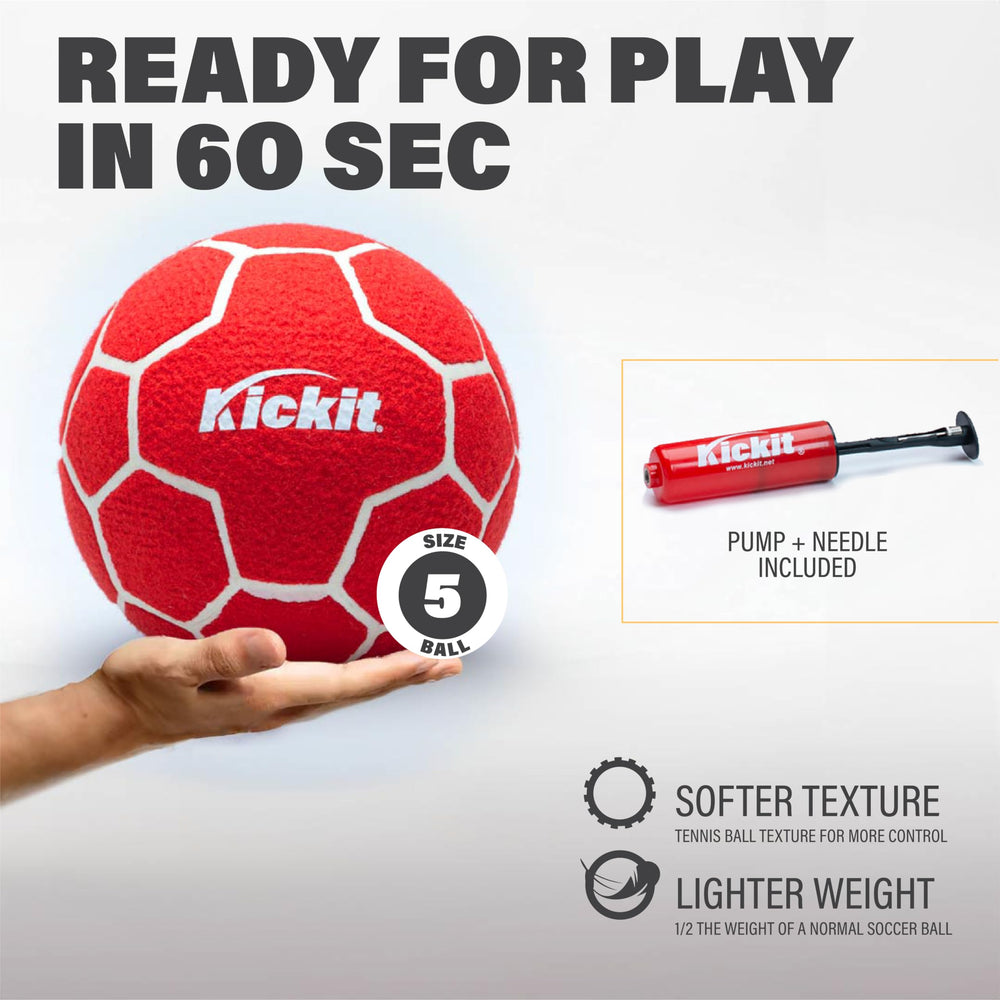 Kickit ball in hand for scale demonstrating regulation size with light weight