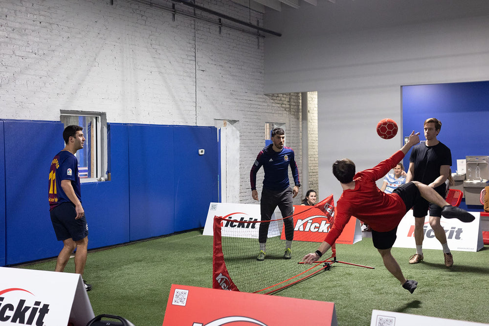 Kickit ball mid-juggle with player showing improved freestyle control benefit