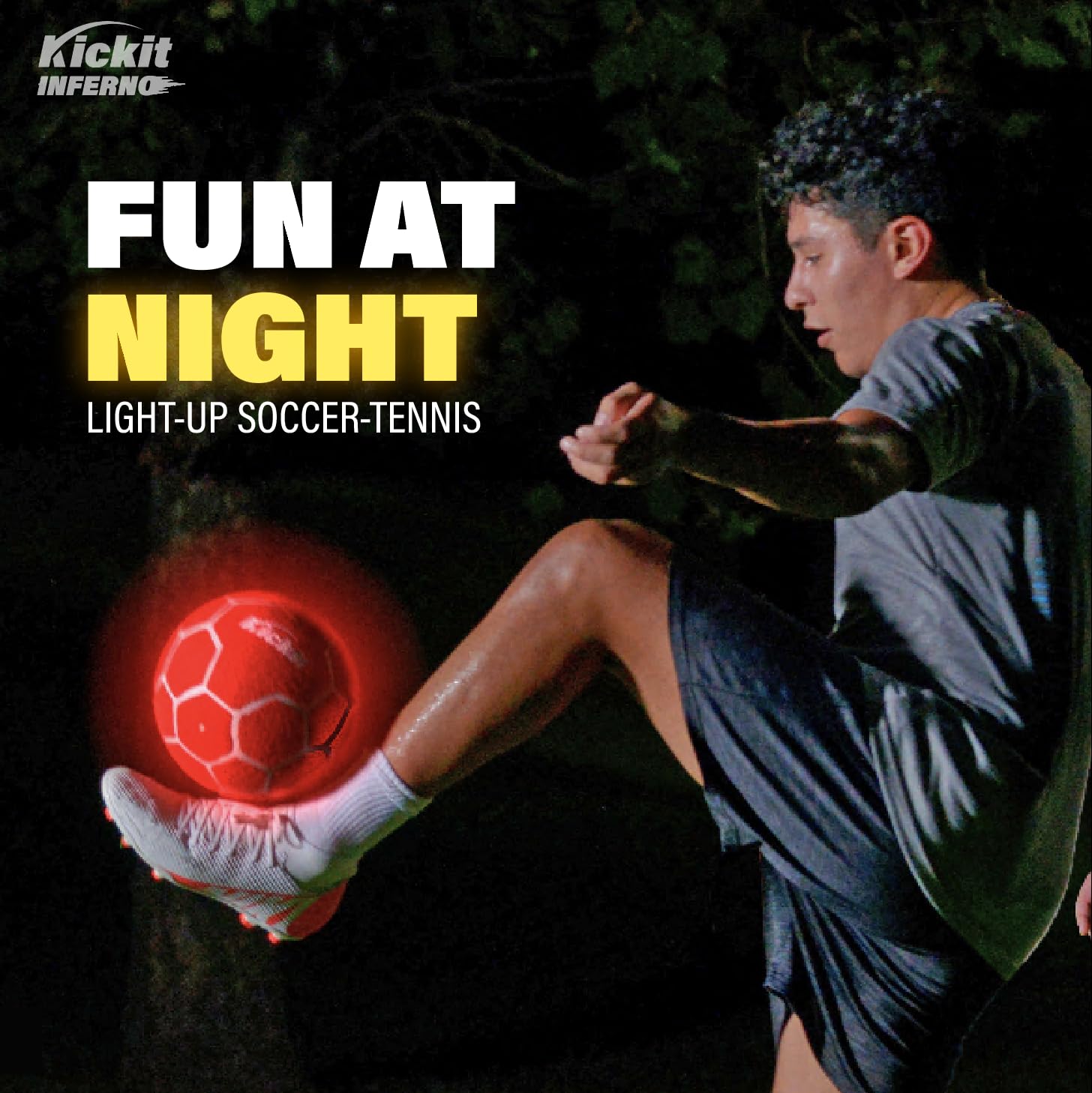 Kickit illuminated LED ball in night play for better ball tracking