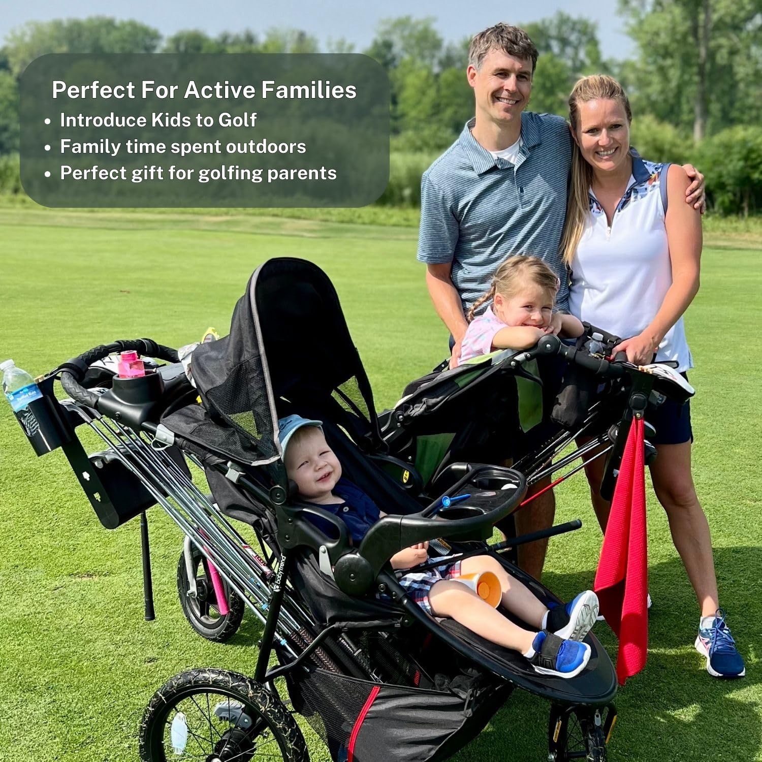 Kid Caddie next to standard golf bag showing compact convenience benefit