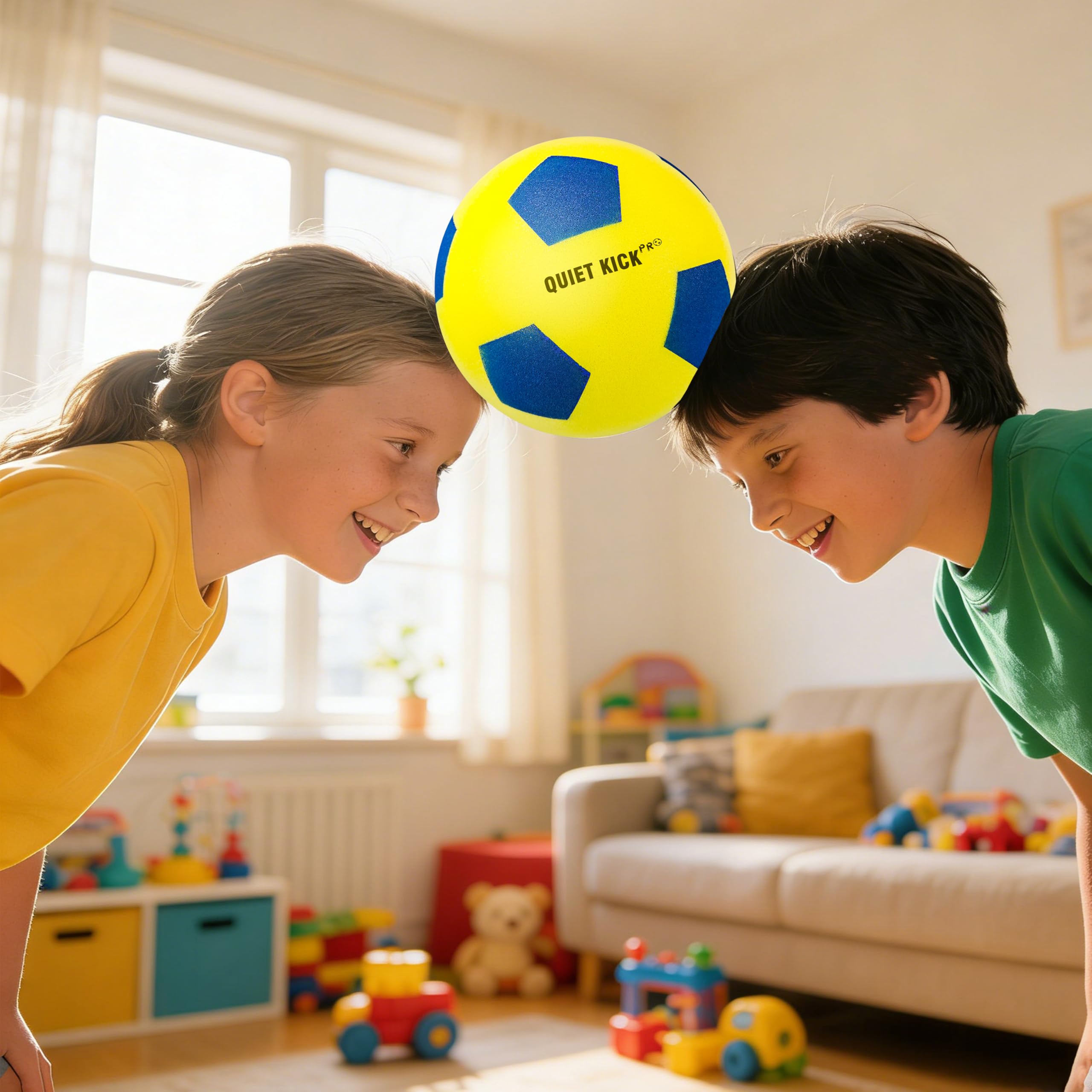 Kikkavo ball used in a living room showing quiet play and protected furniture benefit