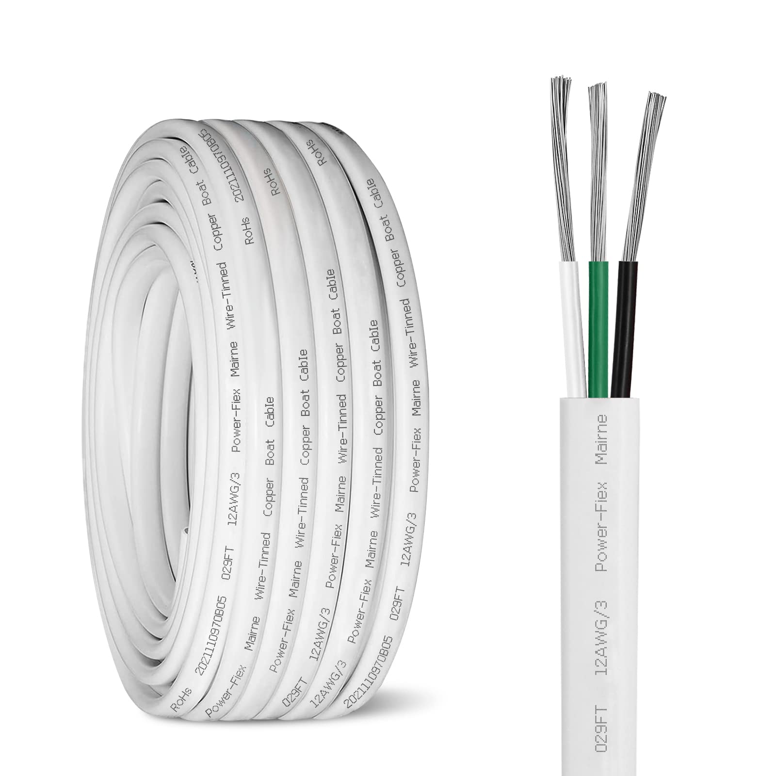 Kimbluth front packaging showing 12/3 12 gauge marine wire and clear product labeling for quick identification