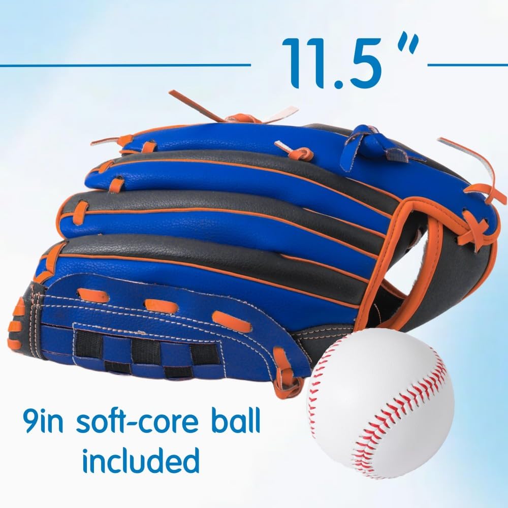 King Mills glove beside baseball showing 11.5-inch size for growing kids