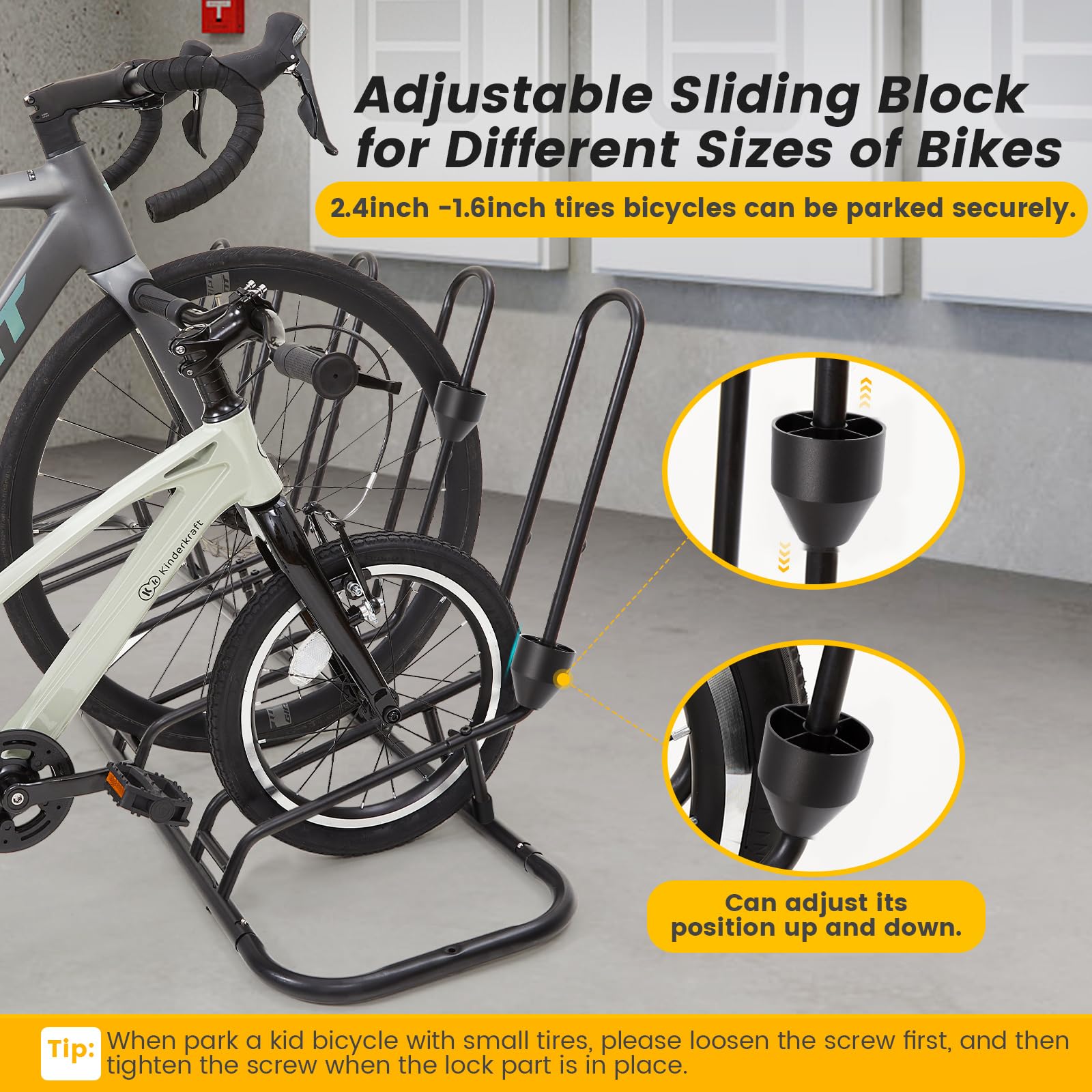 Kingarage parked bikes alternating directions to maximize capacity and prevent contact