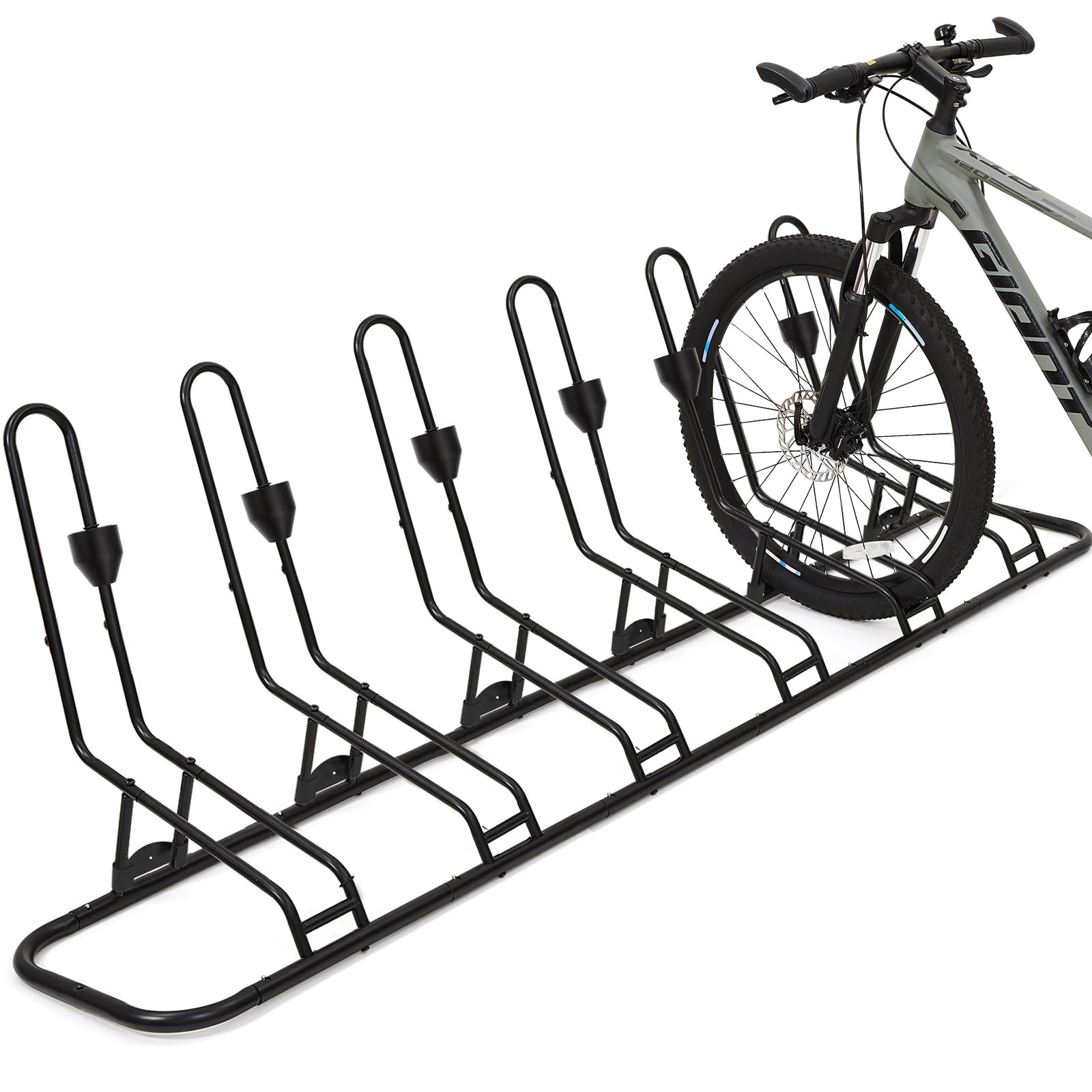 Kingarage front view of six-bike rack showing organized storage and space savings