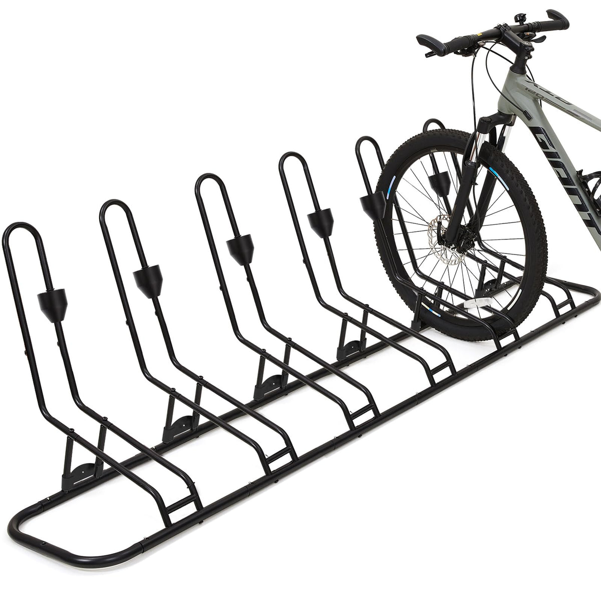 Kingarage front view of six-bike rack showing organized storage and space savings