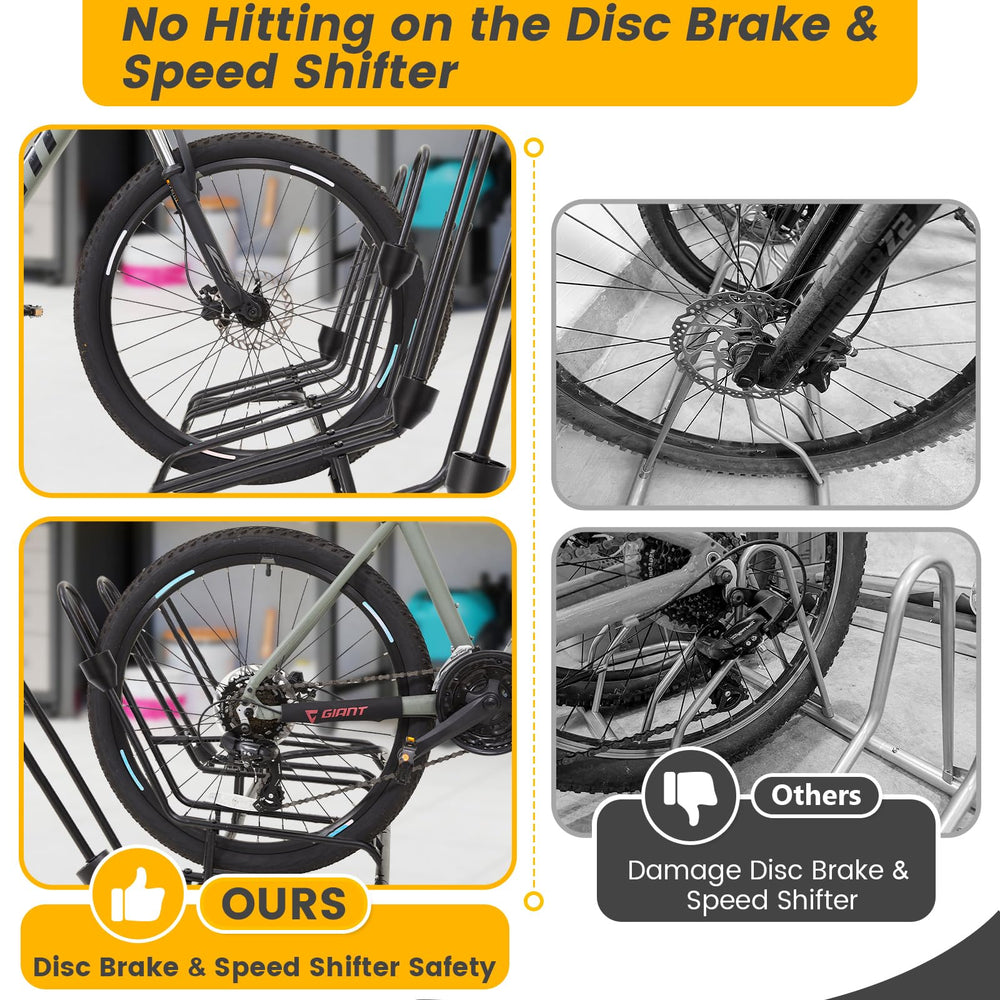 Kingarage wheel holder detail showing derailleur-safe contact point on tire tread