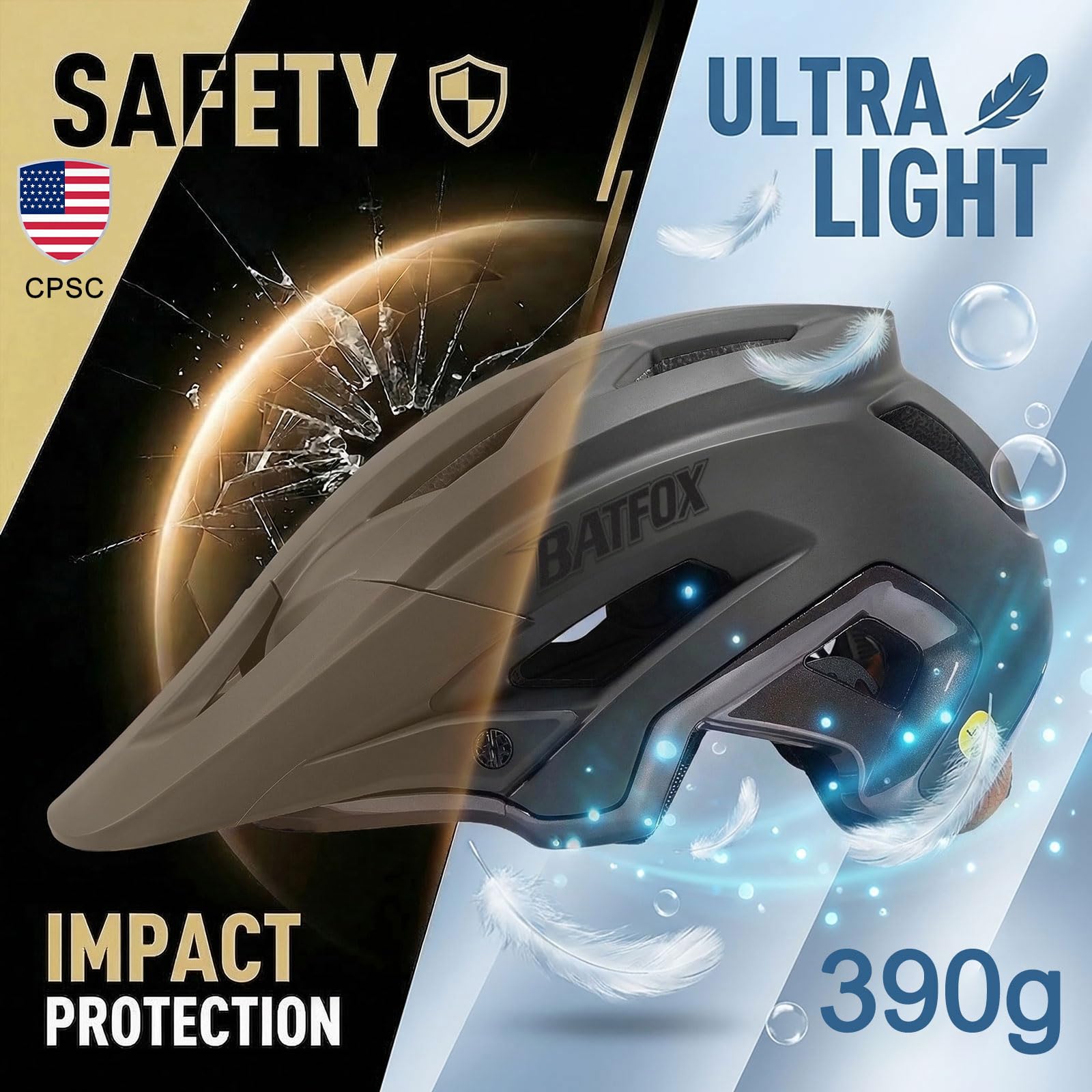 KINGBIKE helmet rear LED tail light lit to increase night visibility