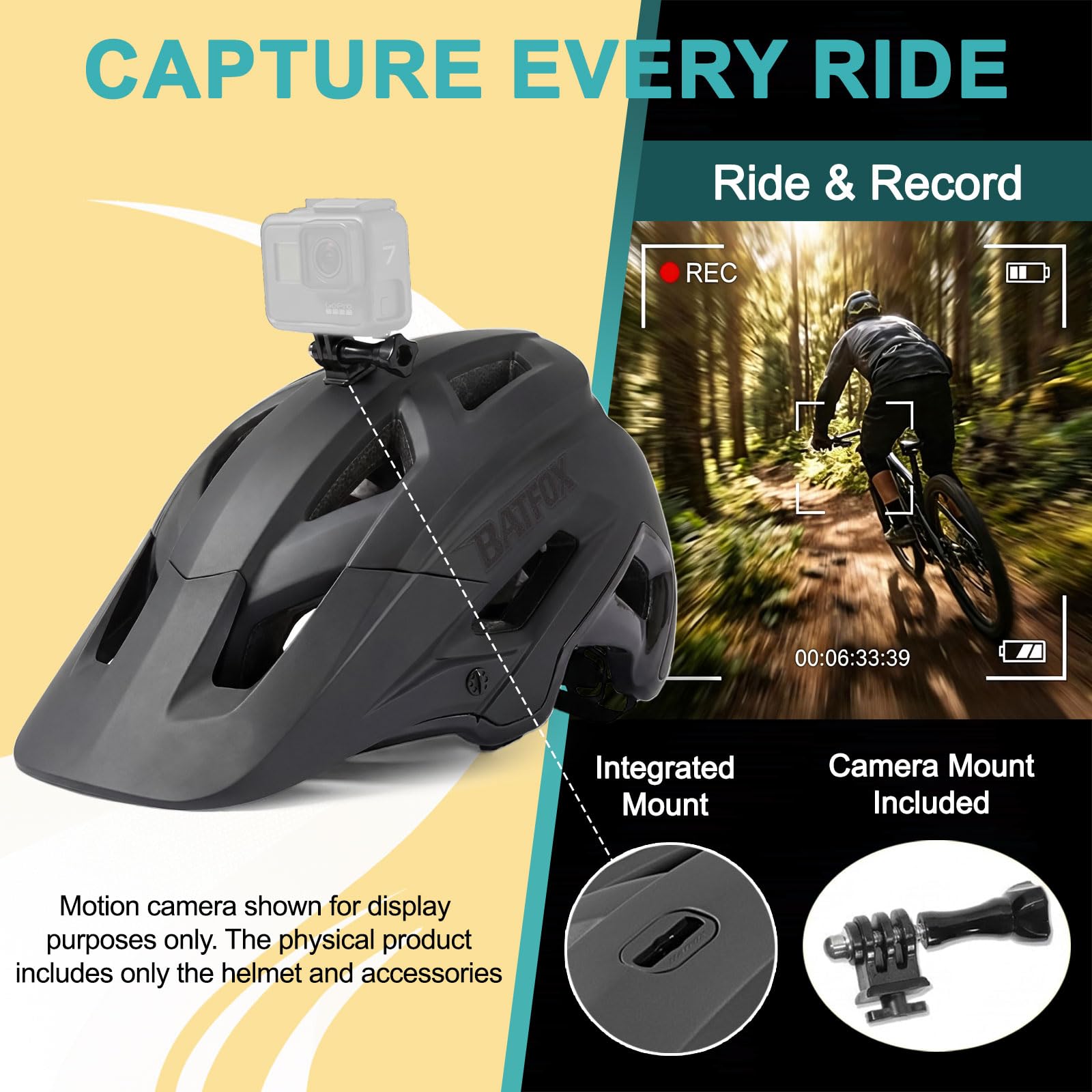 KINGBIKE helmet top camera mount close-up enabling hands-free ride recording