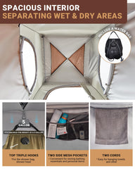 KingCamp closed front demonstrating full privacy and light-blocking fabric
