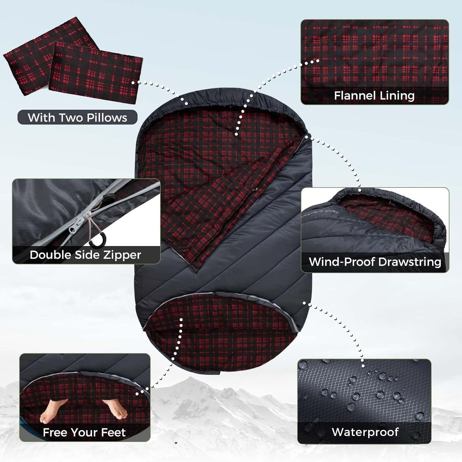 KingCamp two matching pillows included for improved head and neck support