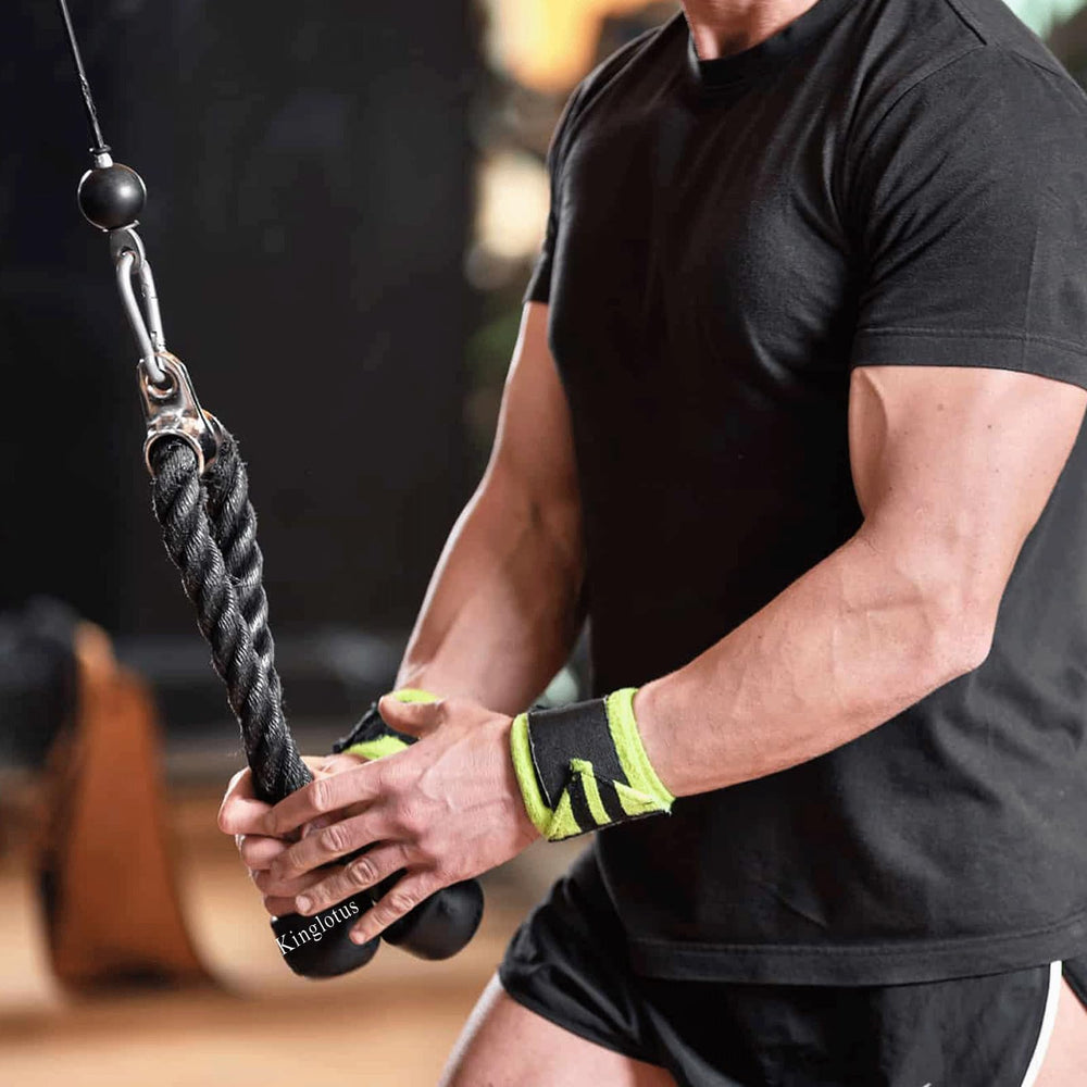 Kinglotus 39-inch lat bar close-up showing knurled grip and rotating center for comfortable wide pulldowns