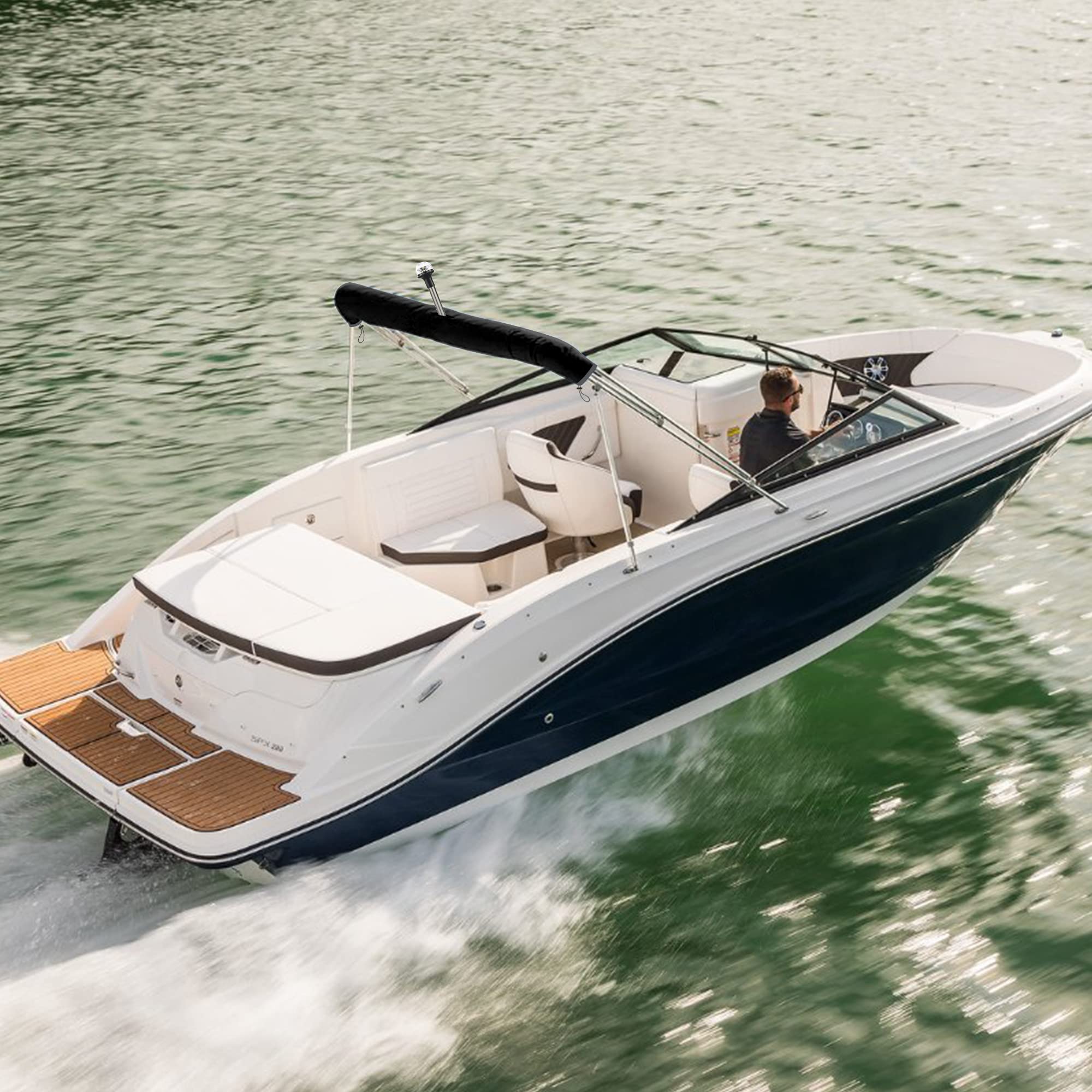 Kintaki cover installed on boat illustrating scale and protective coverage