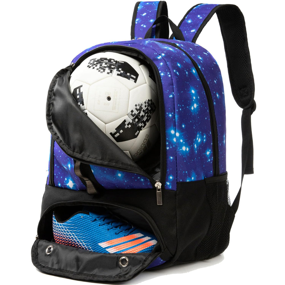Kioqiear front view of sky blue soccer bag showing organized storage benefit