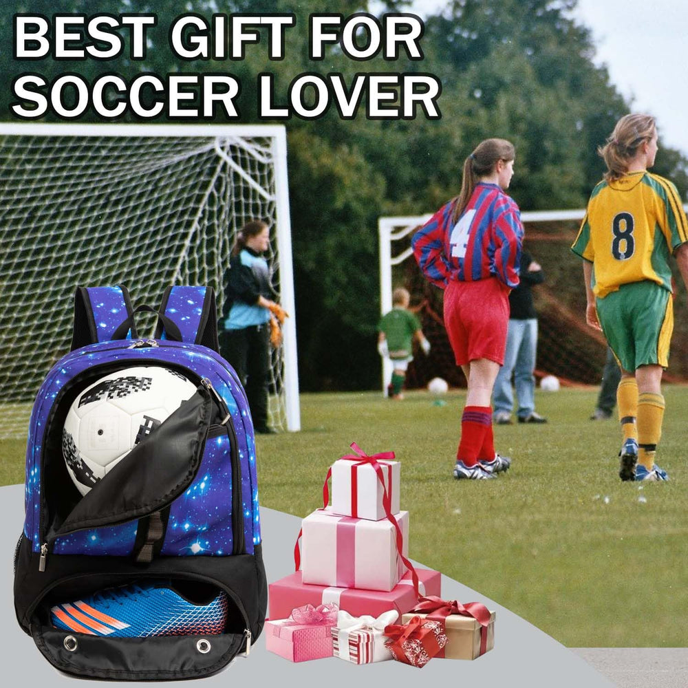 Kioqiear bag next to soccer ball showing compact size and capacity
