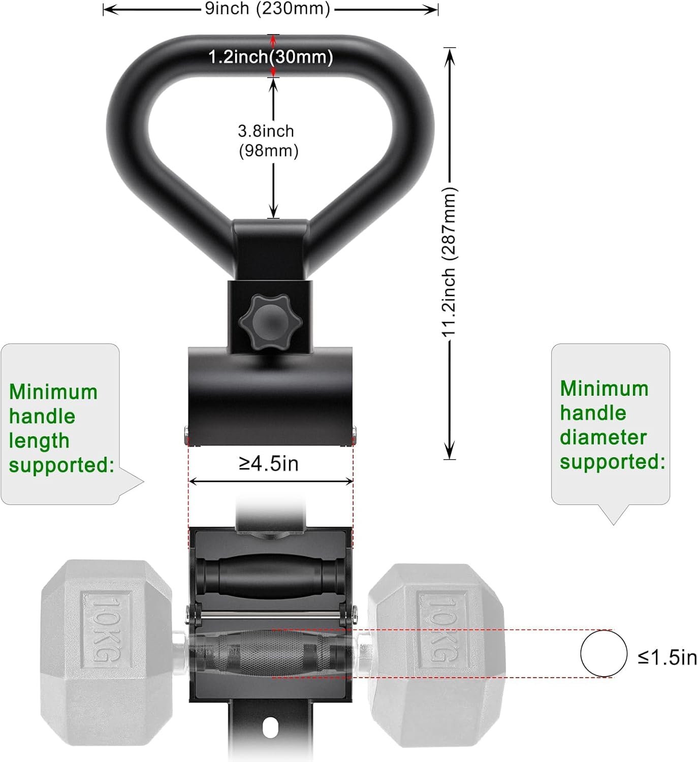 Kipika handle installed on dumbbell demonstrating secure kettlebell conversion