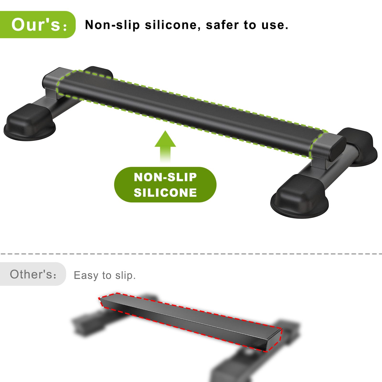 Kipika non-slip feet detail showing rubber pads that prevent sliding and protect floors