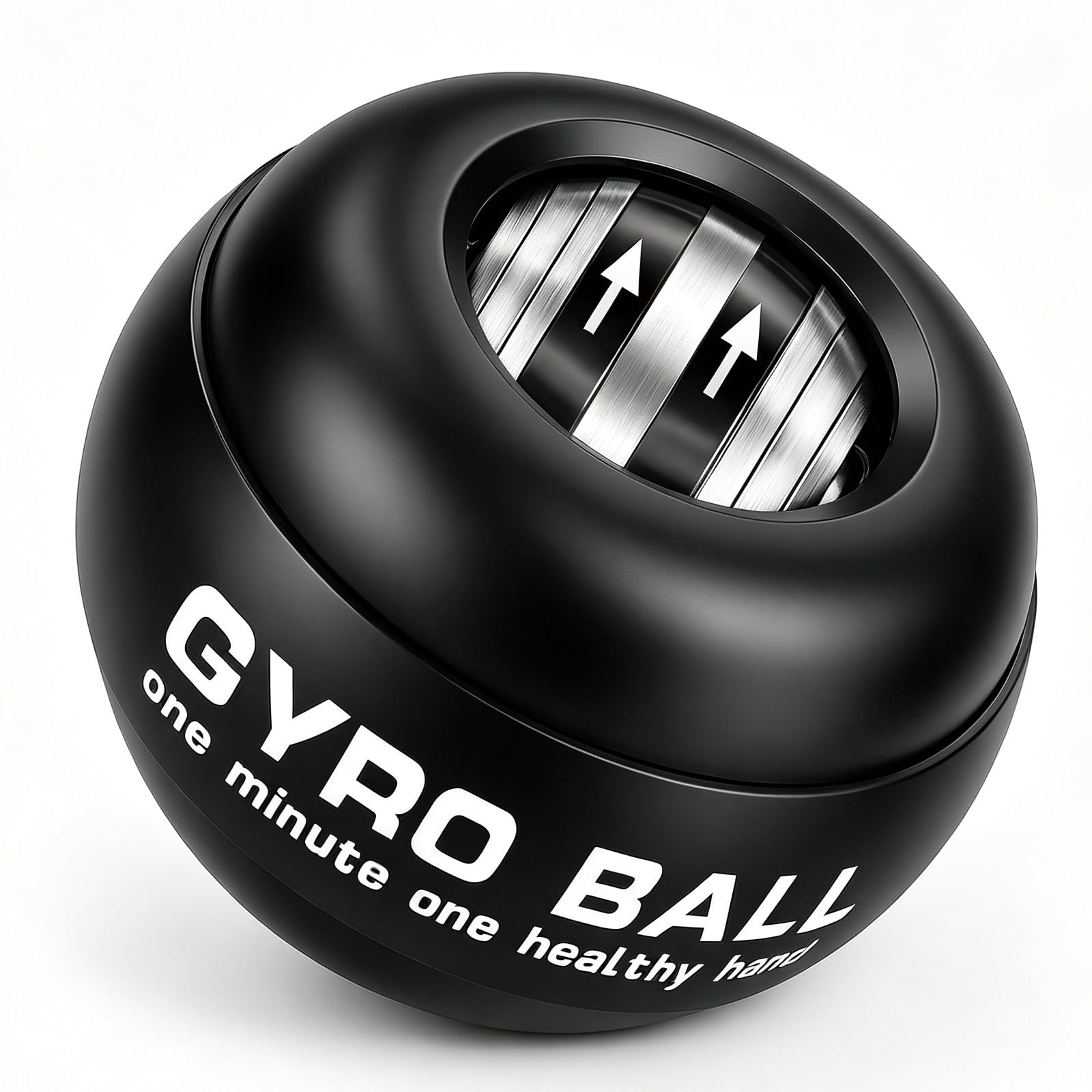 KiriSlava gyro ball front view showing metal shell and solid grip benefit