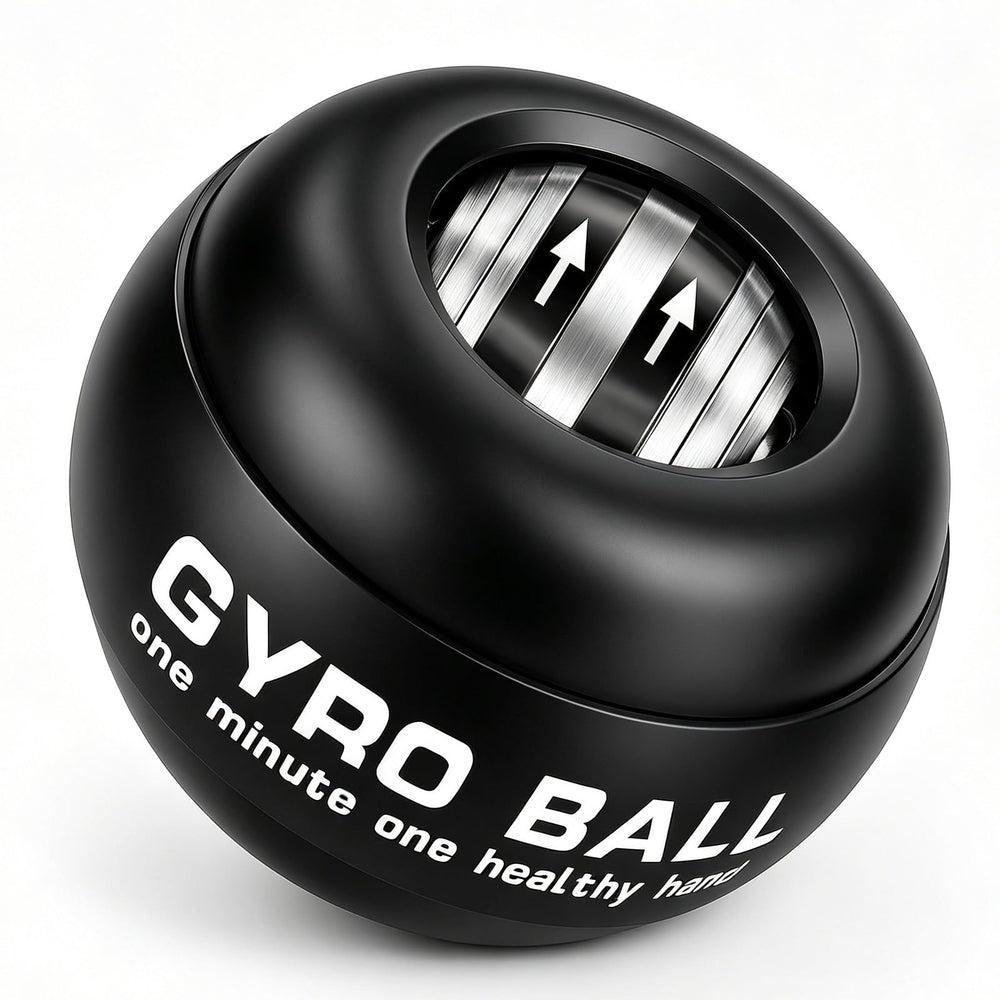 KiriSlava gyro ball front view showing metal shell and solid grip benefit