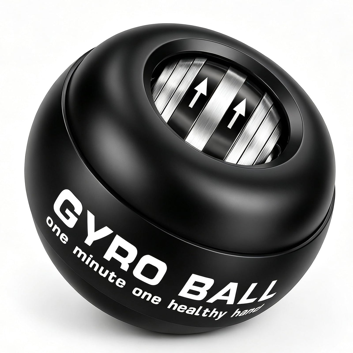 KiriSlava gyro ball front view showing metal shell and solid grip benefit