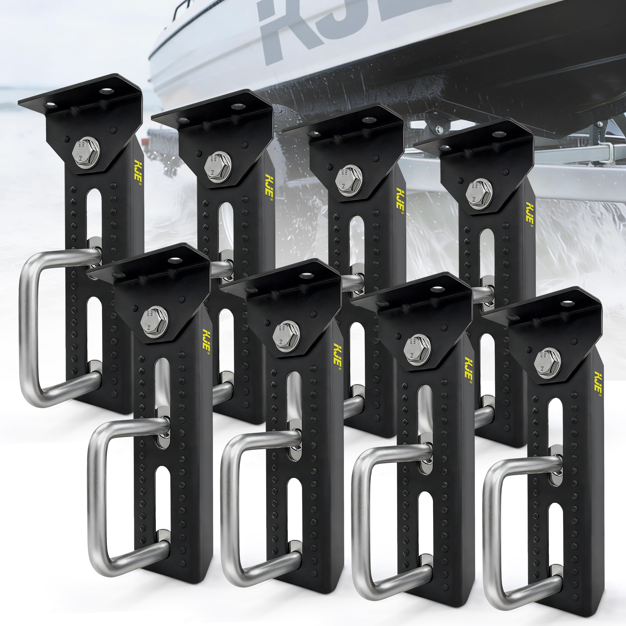 KJE front view of eight brackets showing kit and durable finish benefits