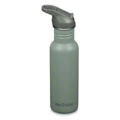 Klean Kanteen front view sea spray shows compact, cup-holder friendly bottle and clear branding