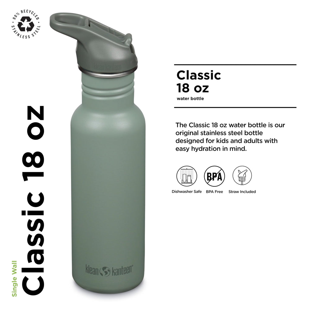 Klean Kanteen flip seal cap detail highlighting leakproof hinge and one-handed opening benefit