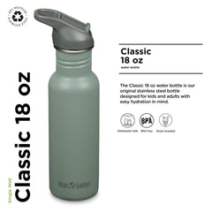 Klean Kanteen flip seal cap detail highlighting leakproof hinge and one-handed opening benefit