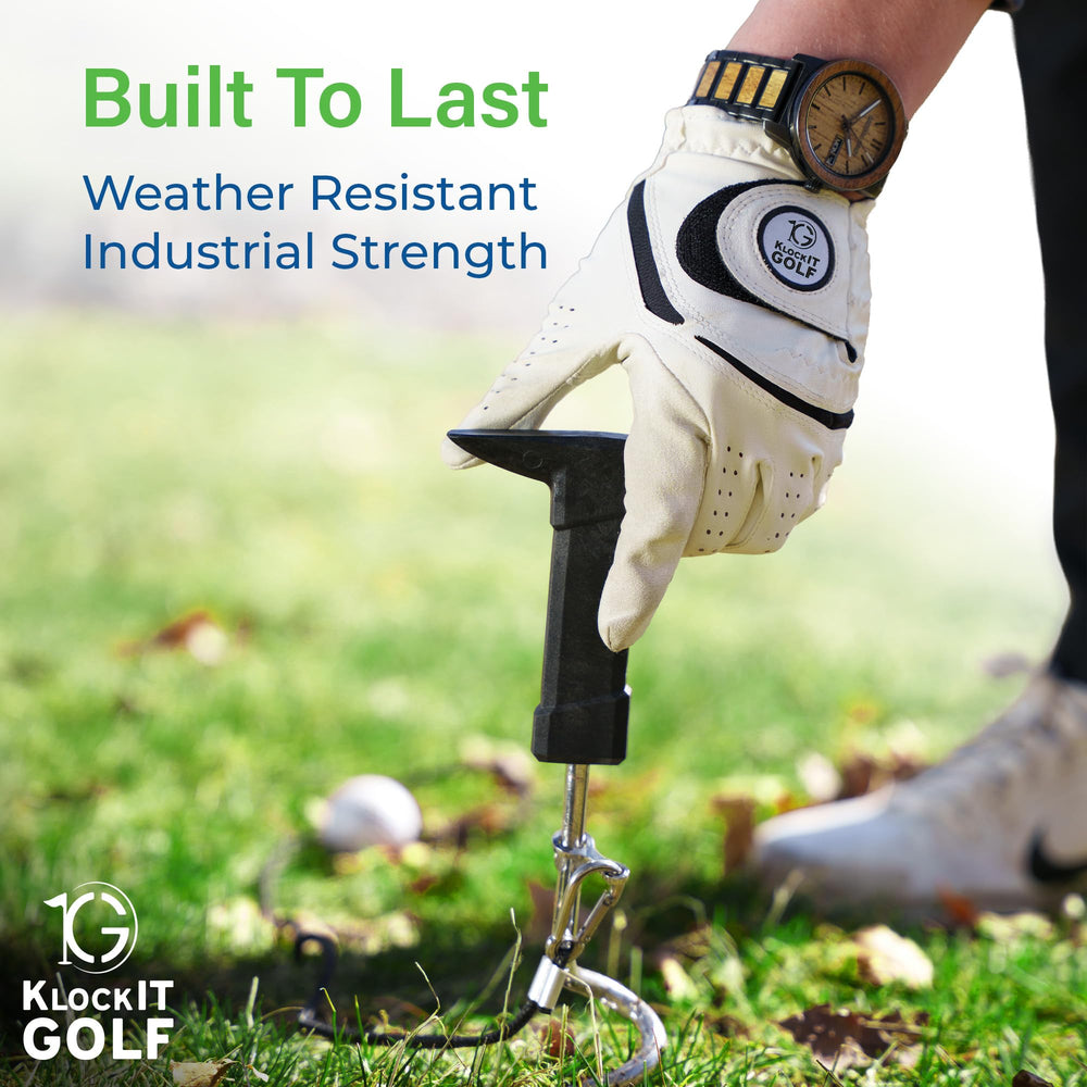 KLOCKITGOLF trainer next to a golf club showing compact portable size