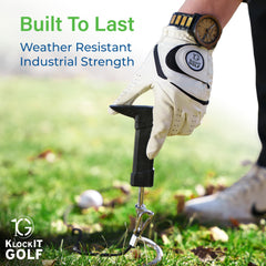 KLOCKITGOLF trainer next to a golf club showing compact portable size